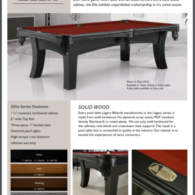 Legacy 8' Ella Pool Table and Accessories